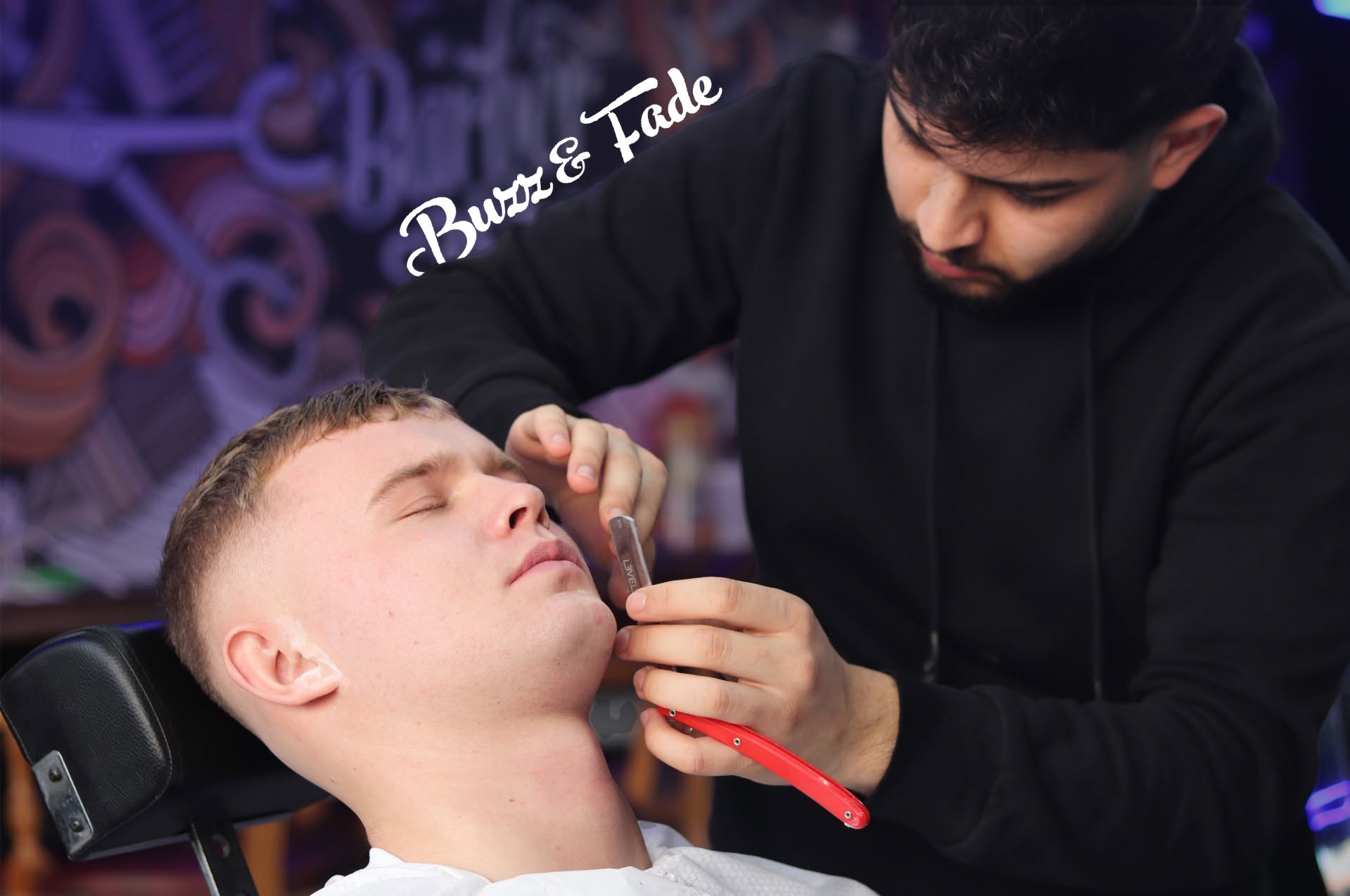 Cut-throat razor line-up at Buzz & Fade